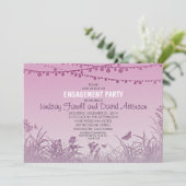 paarse Wilde Bloemen String Lights Engagement Part Kaart (Staand voorkant)