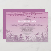 paarse Wilde Bloemen String Lights Engagement Part Kaart (Voorkant / Achterkant)