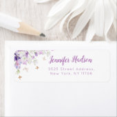 Paarse wilde bloemen vlinder retouradres etiket (Insitu)