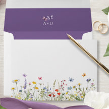 Paarse wilde bloemen vlinders bruiloft