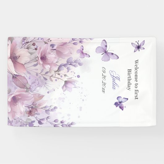 Paarse wilde bloemen voor eerste verjaardag Butter Spandoek (Horizontaal)