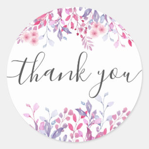 Paarse Wilde Bloemen Waterverf Bloemen Ronde Sticker