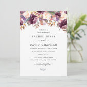 Paarse wilde bloemen Waterverf bruiloft uitnodigin Kaart (Staand voorkant)