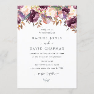 Paarse wilde bloemen Waterverf bruiloft uitnodigin Kaart