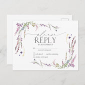 Paarse wilde bloemen Waterverf RSVP Uitnodiging Briefkaart (Voorkant / Achterkant)