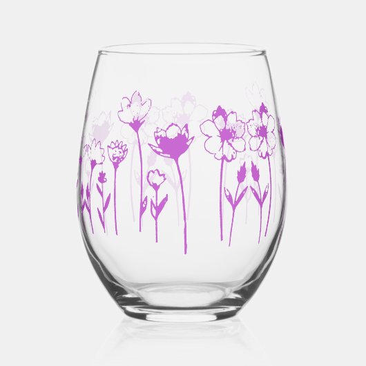 Paarse wilde bloemen wijnglas zonder voet (Achterkant)