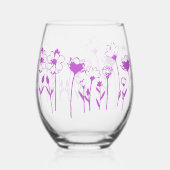 Paarse wilde bloemen wijnglas zonder voet (Rechts)