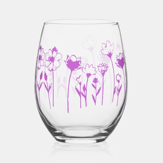Paarse wilde bloemen wijnglas zonder voet (Rechts)