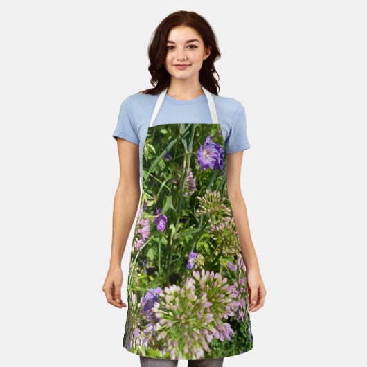 Paarse Wilde Bloemenweide Bloemenschort Schort (Gedragen)