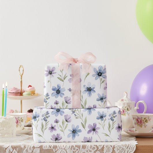 Paarse Wilde Bloemenweide Cadeaupapier