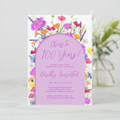 Paarse Wilde Boho Arch 100th Birthday Party Kaart (Staand voorkant)