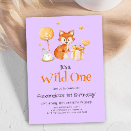 Paarse wilde een baby meisje eerste verjaardag kaart