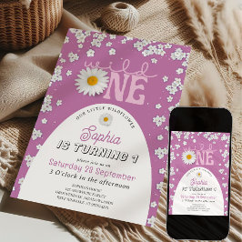 Paarse Wilde Eén Madeliefje 1e Verjaardagsuitnodig Kaart