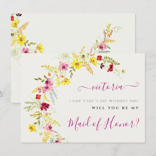 Paarse Wilde Orchidee Bloemen Krans Bruidsmeisje K Menu (Voorkant / Achterkant)