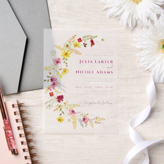 Paarse wilde orchidee bloemen krans foto bruiloft vellum uitnodigingen (Huwelijk)