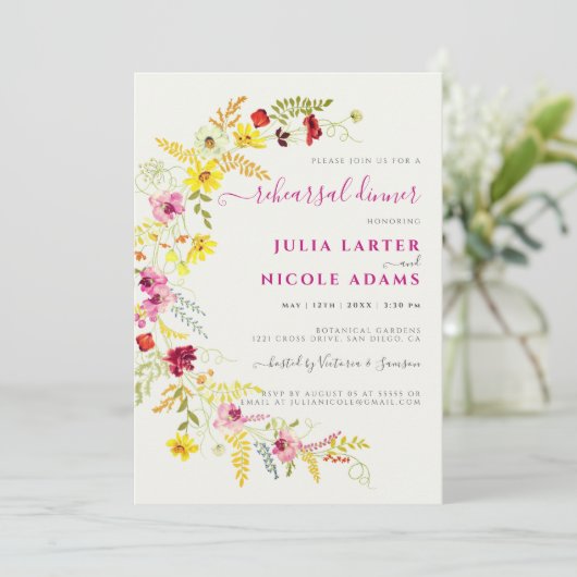 Paarse wilde orchidee bloemen krans repetitie dine kaart (Staand voorkant)