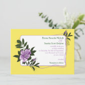 Paarse wilde roos gele bloemen huwelijksuitnodigin kaart (Staand voorkant)