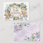 Paarse Wilde Safari Dieren Baby Luier Raffle Informatiekaartje (Voorkant / Achterkant)