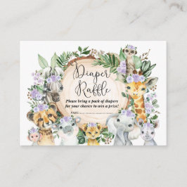 Paarse Wilde Safari Dieren Baby Luier Raffle Informatiekaartje