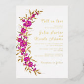 Paarse wilde trompet wijnstok bloementuin bruiloft folie uitnodiging (Voorkant)