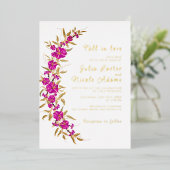 Paarse wilde trompet wijnstok bloementuin bruiloft folie uitnodiging (Staand Voorkant)