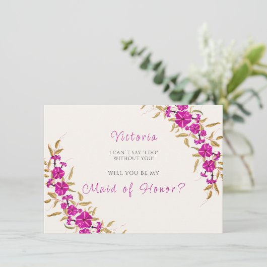 Paarse wilde trompet wijnstok bloementuin bruiloft menu (Staand voorkant)