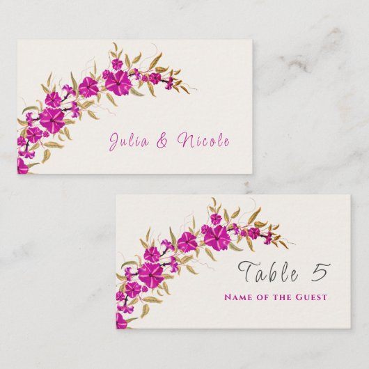 Paarse wilde trompet wijnstok bloementuin bruiloft plaatskaartje (Voorkant / Achterkant)