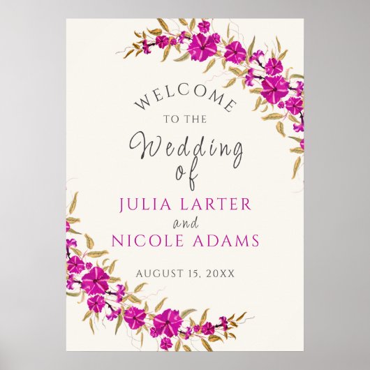 Paarse wilde trompet wijnstok bloementuin bruiloft poster (Voorkant)