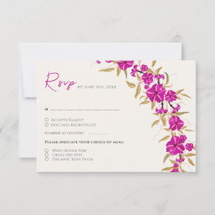 Paarse wilde trompet wijnstok bloementuin bruiloft RSVP kaartje