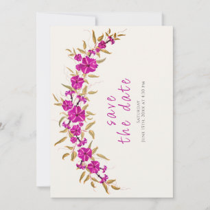 Paarse wilde trompet wijnstok bloementuin bruiloft save the date