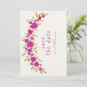 Paarse wilde trompet wijnstok bloementuin bruiloft save the date (Staand voorkant)