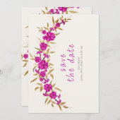 Paarse wilde trompet wijnstok bloementuin bruiloft save the date (Voorkant / Achterkant)