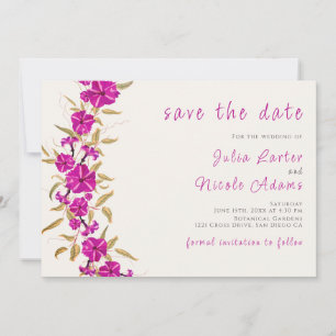 Paarse wilde trompet wijnstok bloementuin bruiloft save the date