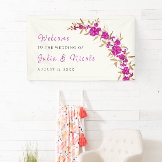 Paarse wilde trompet wijnstok bloementuin bruiloft spandoek (Insitu)