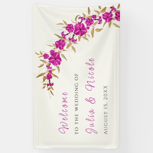 Paarse wilde trompet wijnstok bloementuin bruiloft spandoek (Verticaal)