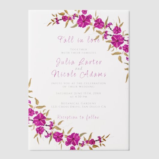 Paarse wilde trompet wijnstok bloementuin bruiloft vellum uitnodigingen (Voorkant)
