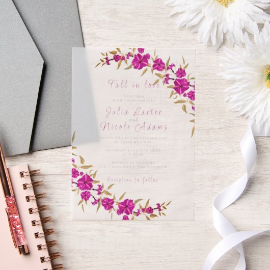 Paarse wilde trompet wijnstok bloementuin bruiloft vellum uitnodigingen (Huwelijk)