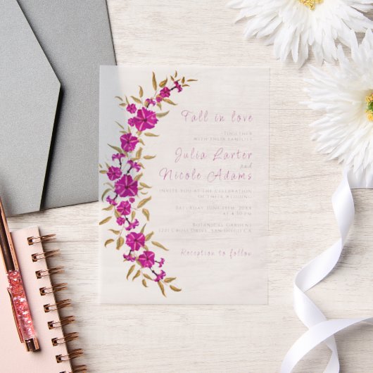 Paarse wilde trompet wijnstok bloementuin bruiloft vellum uitnodigingen (Huwelijk)