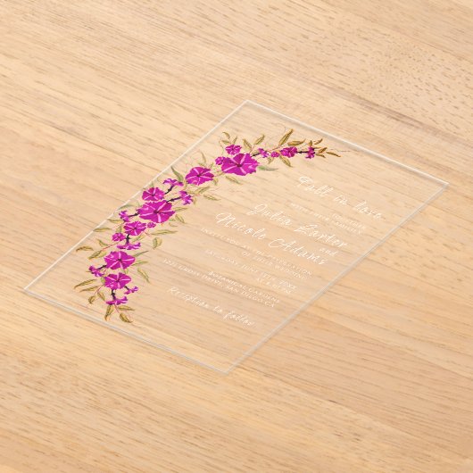 Paarse Wilde Trompetwijnstok Bloem Tuin Bruiloft Acryl Uitnodigingen (Laagn)