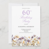 Paarse Wildflower 60e verjaardagsfeestje Kaart (Voorkant)