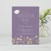 Paarse Wildflower Afstudeerfeest Boho Kaart (Staand voorkant)