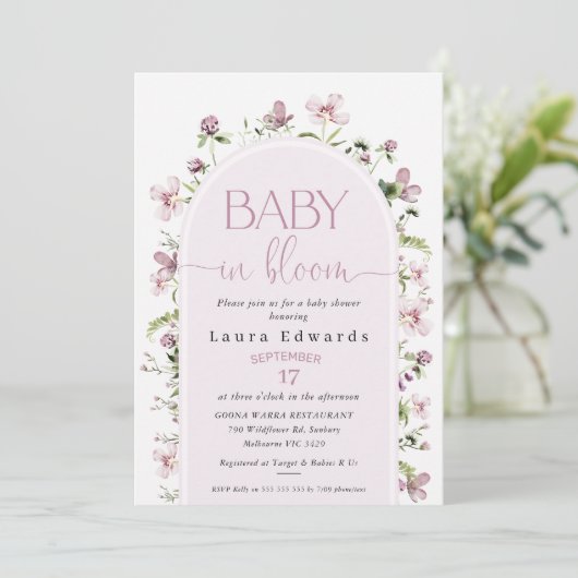 Paarse Wildflower Arch Baby Bloom baby shower Kaart (Staand voorkant)
