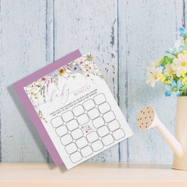 Paarse Wildflower Baby Bingo Game Kaart (Creator heeft geüpload)