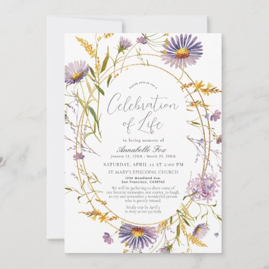 Paarse Wildflower begrafenismonument Kaart (Voorkant)