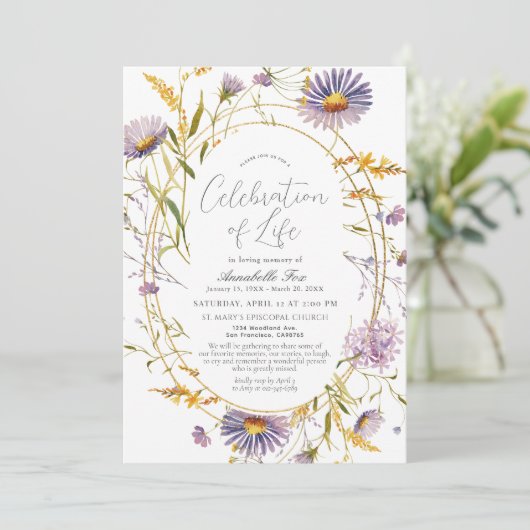 Paarse Wildflower begrafenismonument Kaart (Staand voorkant)