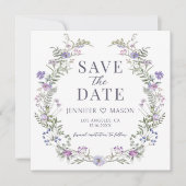 Paarse wildflower Bewaar de Date fotouitnodiging (Voorkant)