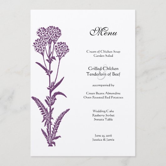 Paarse Wildflower Bloemen Land Chique Bruiloft Men Menu (Voorkant)
