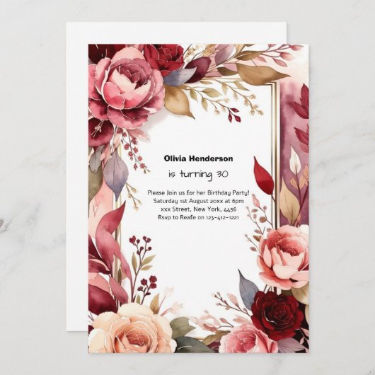 Paarse Wildflower Bloemen Verjaardagsuitnodiging Kaart (Voorkant / Achterkant)