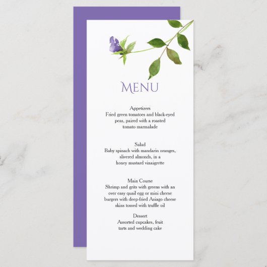 Paarse Wildflower Bloesems Groene Bladeren Menu Ka (Voorkant / Achterkant)