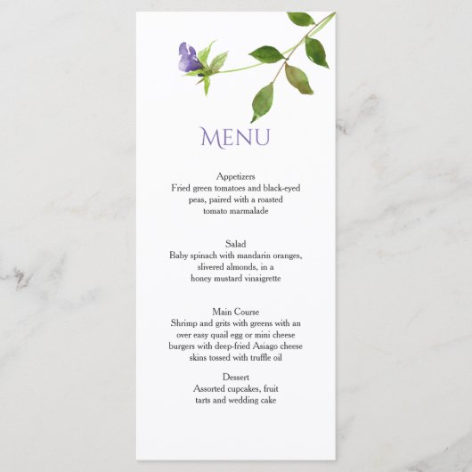 Paarse Wildflower Bloesems Groene Bladeren Menu Ka (Voorkant)
